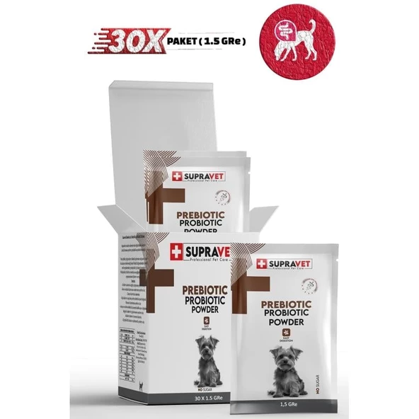 Supravet Toz Probiyotik + Prebiyotik Köpek Bağışıklık Sistemi Güçlendirici 30 ADET X 1.5 GR.