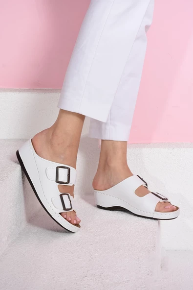 Albishoes Kadın Rahat Yumuşak Taban Çift Bant Tokalı Anne Ev & Dışarı Günlük Anatomik Kadın Terlik - 2