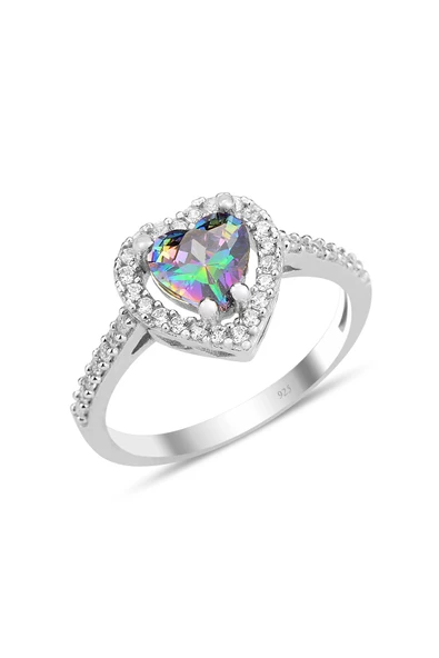 Gümüş rodyumlu mistik taşlı pırlanta montürlü kalp modeli üçlü set SGTL12080MISTIK - Resim 3