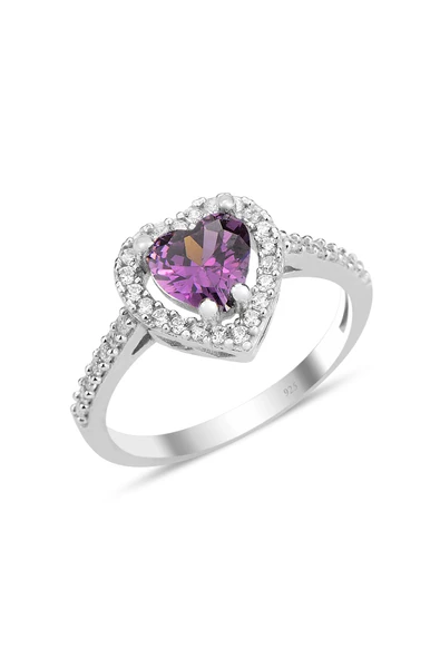 Gümüş rodyumlu ametis taşlı pırlanta montürlü kalp modeli üçlü set SGTL12080MOR - 3