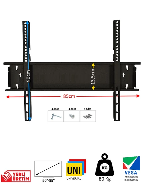 Extra Universal 50"- 90" "TV Duvar Askı Aparatı Metal -85cm