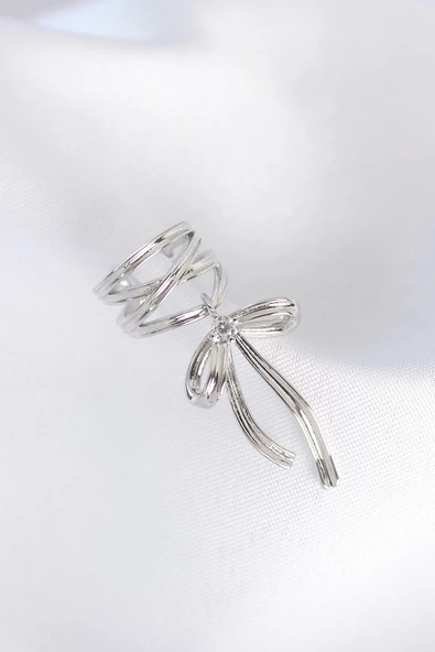 MuI MuI Pirinç Gümüş Renk Zirkon Taş Detay Fiyonk Model Earcuf Küpe ürün görseli 1