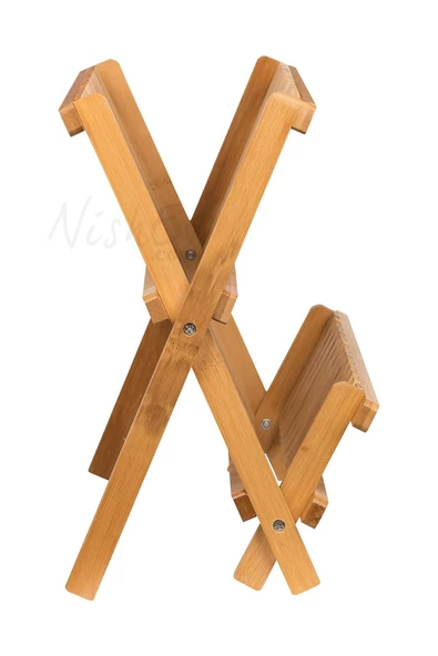 Nishev 2 Katlı Bambu Katlanabilir Tabaklık Bulaşıklık Büyük Boy Mutfak Bulaşık Kurutma Rafı 47x32 cm - 4