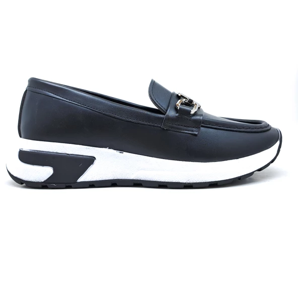 Bayan Siyah Beyaz Comfort Gümüş Tokalı Şık Ve Sade Comfort Casual - 2