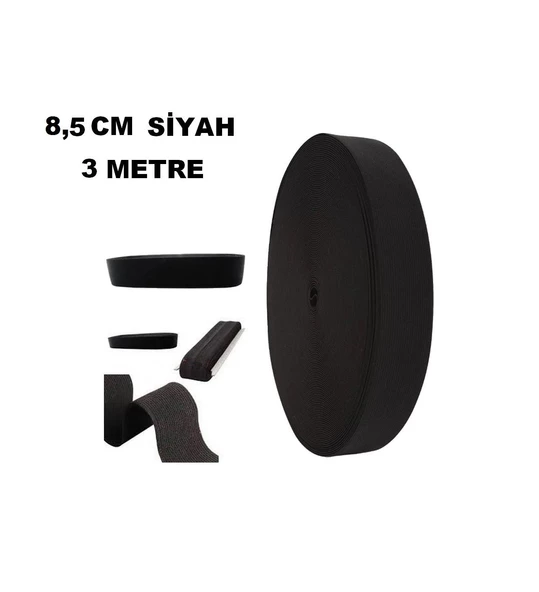 Lastik Siyah 8,5cm geniş bel 3mt  Şort, Paça,kol Ve Don Lastiği 1 Paket 3 Mt - 4