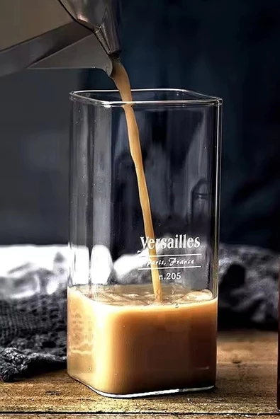 6 Adet Pipetli Kare Still Cam Bardak 350ml Isıya Dayanıklı Retro Kahve Sunum Kokteyl Bardağı Seti - 3