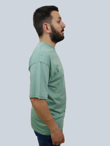 Erkek Simple Bisiklet Yaka Mint Yeşili Tişört - 3