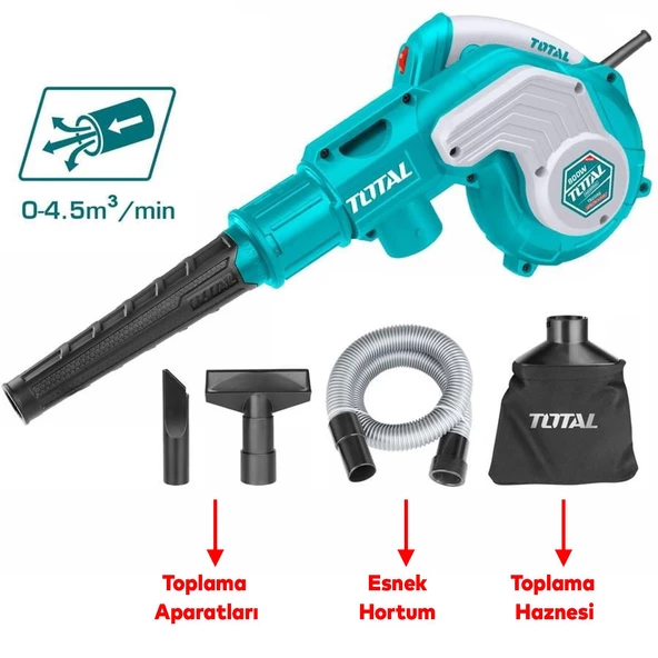 Üfleme Makinası 800 W Bahçe Yaprak Temizleme Süpürme Total TB2066 Elektrikli Üfleyici Toplayıcı - 6