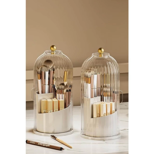 Piev House By House Şeffaf Kapaklı 360 Dönebilen Standlı Fırça Kozmetik Makyaj Düzenleyici Organizer - 4