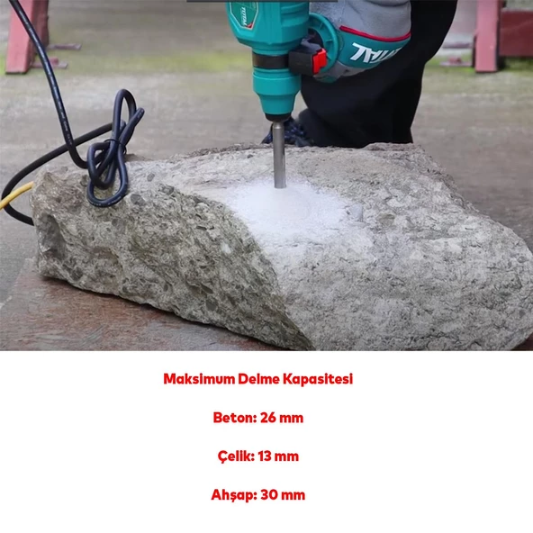 Total Kırıcı Delici Darbeli Matkap 800 W TH308268 Metal Beton Ahşap Elektropnömatik Delme Hilti - 2