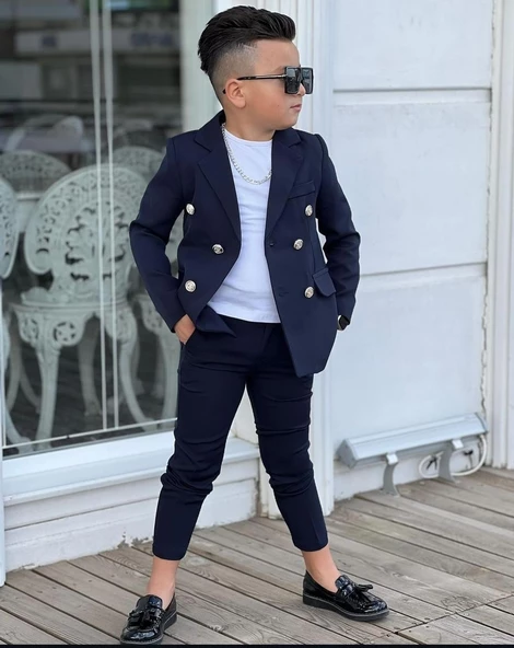 MODAVALS 4 PARÇA 6 DÜĞMELİ CEKETLİ ERKEK ÇOCUK TAKIM ELBİSE - BEYAZ TSHIRT - 8