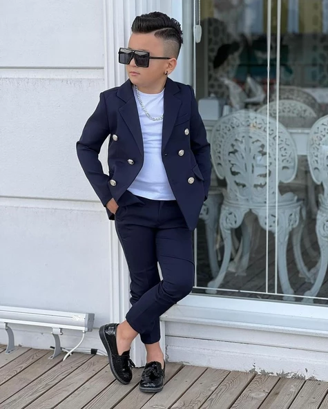 MODAVALS 4 PARÇA 6 DÜĞMELİ CEKETLİ ERKEK ÇOCUK TAKIM ELBİSE - BEYAZ TSHIRT - 7