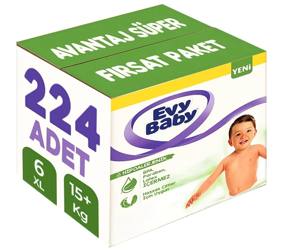 Evy Baby Bebek Bezi Beden:6 (15+KG) Ekstra Large 224 Adet Avantaj Süper Fırsat Pk