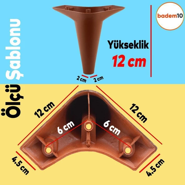 20'li Set Aspen Lüks Mobilya Kanepe Koltuk TV Ünitesi Yükseltici Destek Ayağı Ayakları 12 cm Kahve - 3