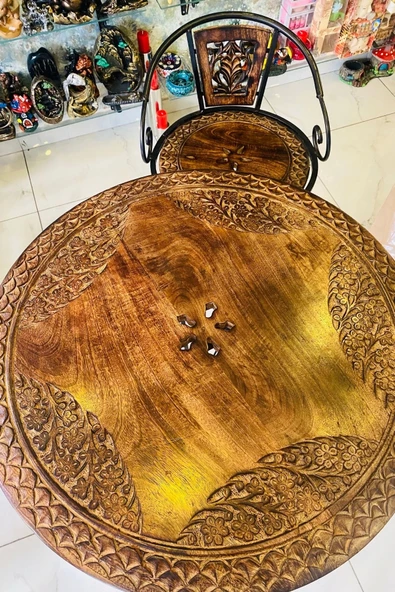 Masa Ferforje El İşi Ahşap Masa Bar Masası 2 Sandalye - Resim 7