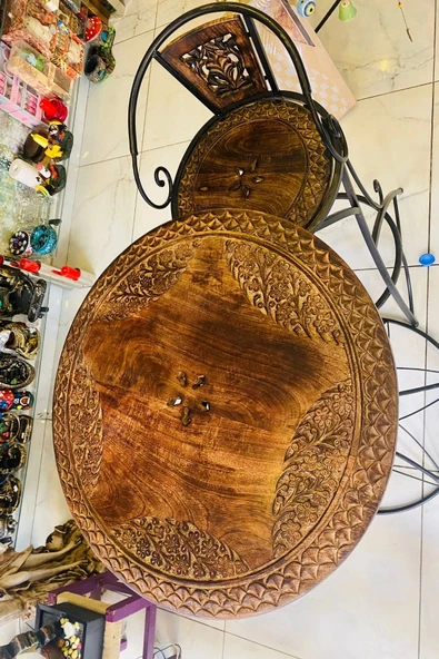 Masa Ferforje El İşi Ahşap Masa Bar Masası 2 Sandalye - Resim 5