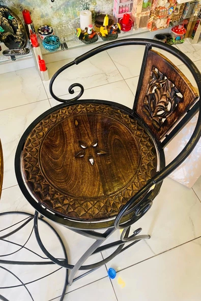 Masa Ferforje El İşi Ahşap Masa Bar Masası 2 Sandalye - Resim 2