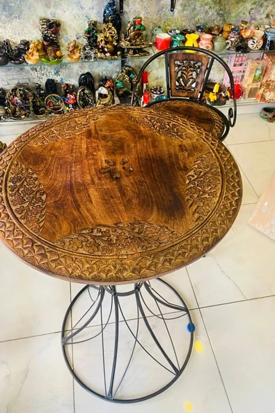 Masa Ferforje El İşi Ahşap Masa Bar Masası 2 Sandalye - Resim 4