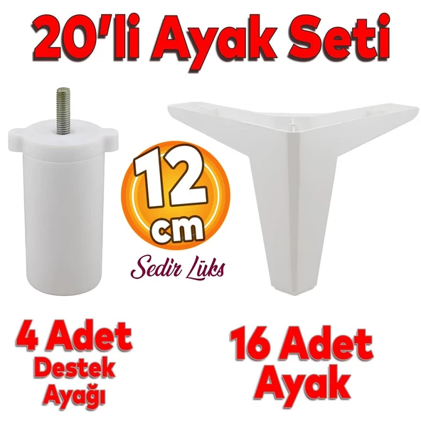 20'li Set Sedir Lüks Mobilya Kanepe Koltuk TV Ünitesi Yükseltici Destek Ayağı Ayakları 12 cm Beyaz ürün görseli