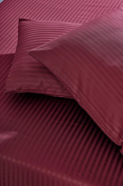 Nishev Nishev Basic Stripe Tek Kişilik Fitted Micro Saten Çarşaf ve 1 Yastık Kılıfı - Bordo