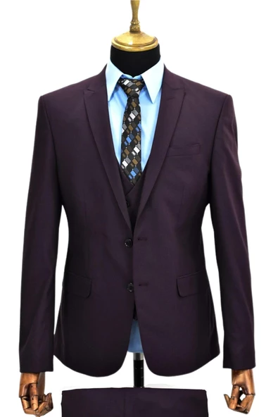 Erkek Bordo Yelekli Takım Elbise VPO-5171 - Resim 3