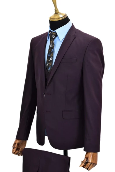 Erkek Bordo Yelekli Takım Elbise VPO-5171 - Resim 4