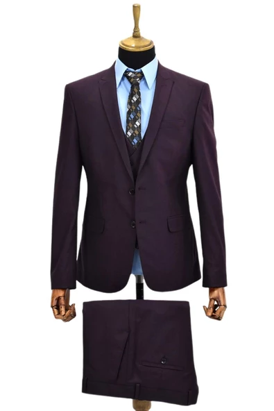 Erkek Bordo Yelekli Takım Elbise VPO-5171 - Resim 2