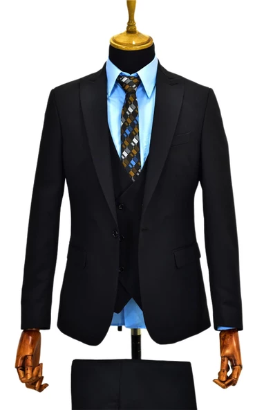 Erkek Siyah Silim Fit Takım Elbise BGL-ST02034 - Resim 3