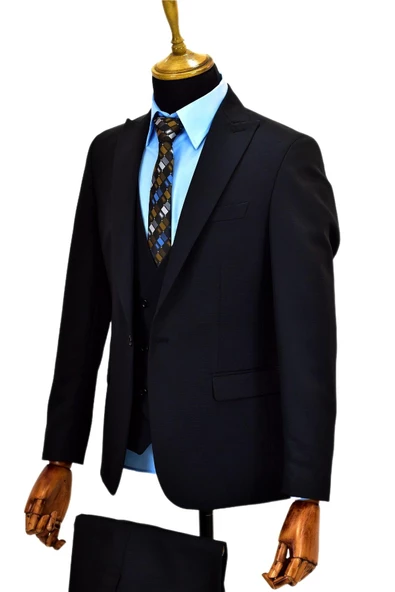 Erkek Siyah Silim Fit Takım Elbise BGL-ST02034 - Resim 4