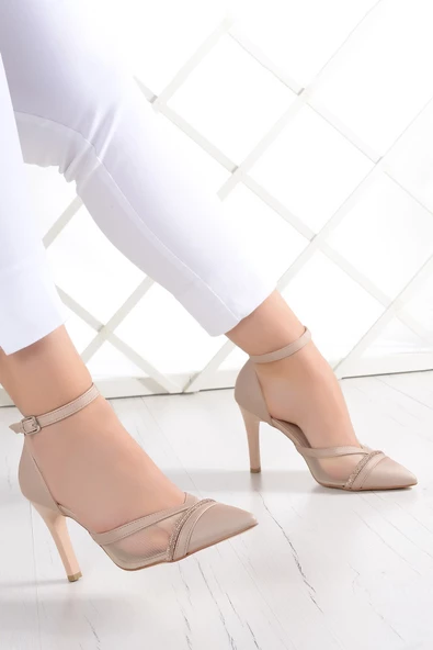 Erkan Saçmacı Kaylee Ten Saten Fileli Taşlı Stiletto - 2