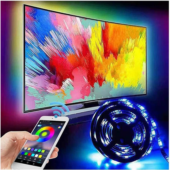 Alfalink Bluetooth TV Arkası RGB Usb Şerit Led Aydınlatma 16 Renk - 3METRE - Resim 4