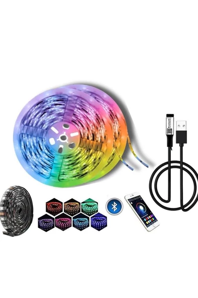 Alfalink Bluetooth TV Arkası RGB Usb Şerit Led Aydınlatma 16 Renk - 3METRE - Resim 5