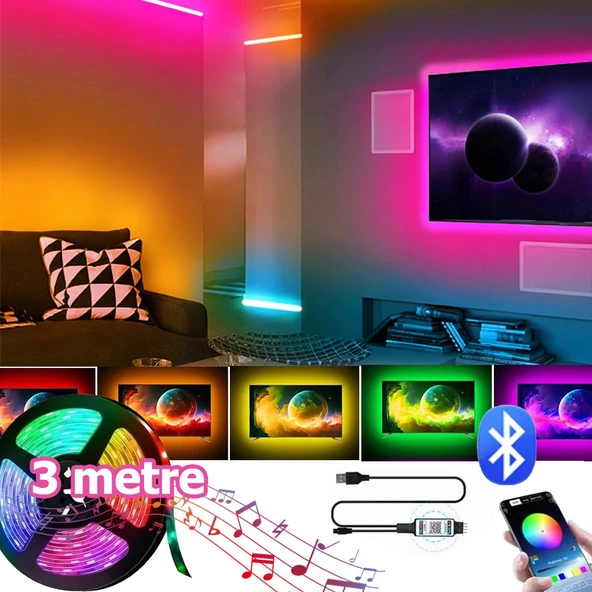 Alfalink Bluetooth TV Arkası RGB Usb Şerit Led Aydınlatma 16 Renk - 3METRE ürün görseli