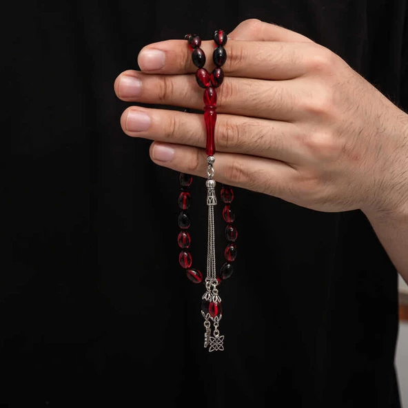 Himarry Gümüş Püskül Sıkma Kehribar Tesbih