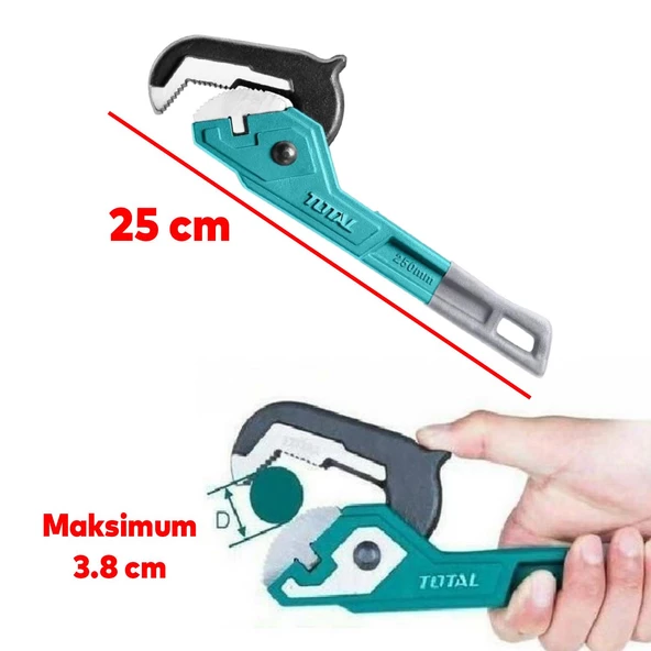 Total Cırcırlı Boru Anahtarı 10'' İngiliz Anahtar 3.8 cm Ağız 25 Cm Boy Çırçırlı Sökme Sıkma Tutma - 3