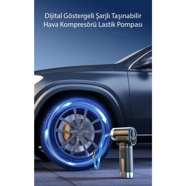 Polham 150PSİ Kablosuz Taşınabilir Lastik Pompası,Şarjlı Basınç Göstergeli, Işıklı Hava Kompresörü - 2