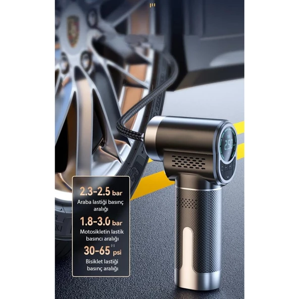 Polham 150PSİ Kablosuz Taşınabilir Lastik Pompası,Şarjlı Basınç Göstergeli, Işıklı Hava Kompresörü - 5