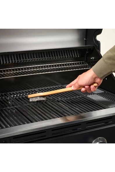 IKEA GRILLTIDER 42 Cm Ahşap Kayın Saplı Paslanmaz Çelik Barbekü Mangal Temizleme Fırçası - 4