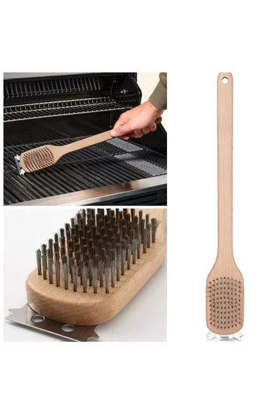 IKEA GRILLTIDER 42 Cm Ahşap Kayın Saplı Paslanmaz Çelik Barbekü Mangal Temizleme Fırçası