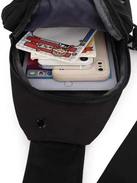 Çapraz Askılı Body Bag Unisex Model Kulaklık USB Kablo Çıkışlı Su Geçirmez  Göğüs Omuz Çantası - 5