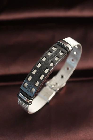 MuI MuI 316L Çelik Siyah Geomerik Figür Ayarlanabilir Hasır Kordonlu Bileklik