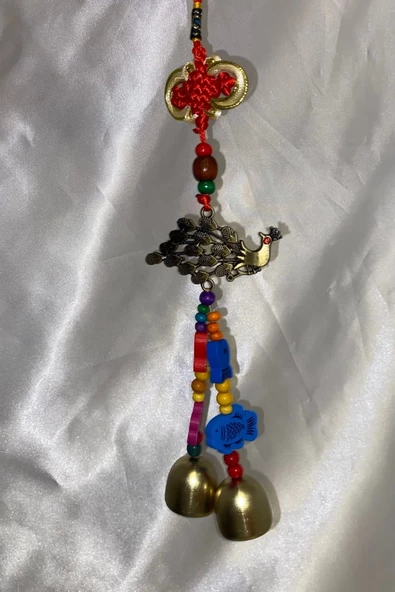 Deprem Çanı Rüzgar Zili Feng Shui Koruyucu Metal Çanlı Mistik DüğümlüEl İşi Metal Tavuskuşu - Resim 2