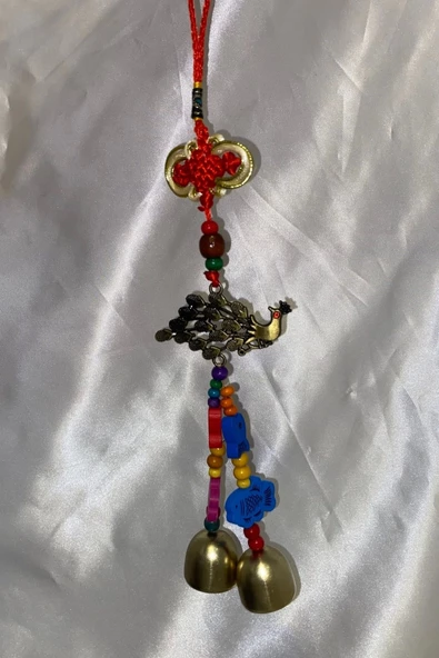 Deprem Çanı Rüzgar Zili Feng Shui Koruyucu Metal Çanlı Mistik DüğümlüEl İşi Metal Tavuskuşu - Resim 8