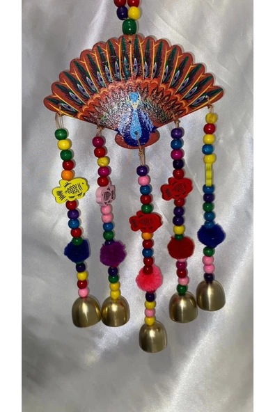 Deprem Çanı Rüzgar Zili Feng Shui Koruyucu Metal El İşi 5 Beş Çanlı Tavuskuşu - 4
