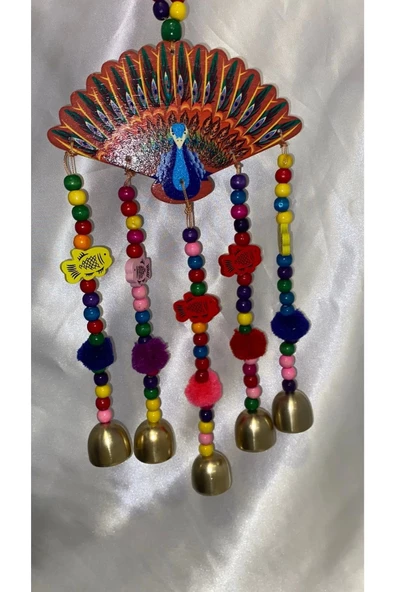 Deprem Çanı Rüzgar Zili Feng Shui Koruyucu Metal El İşi 5 Beş Çanlı Tavuskuşu - 8