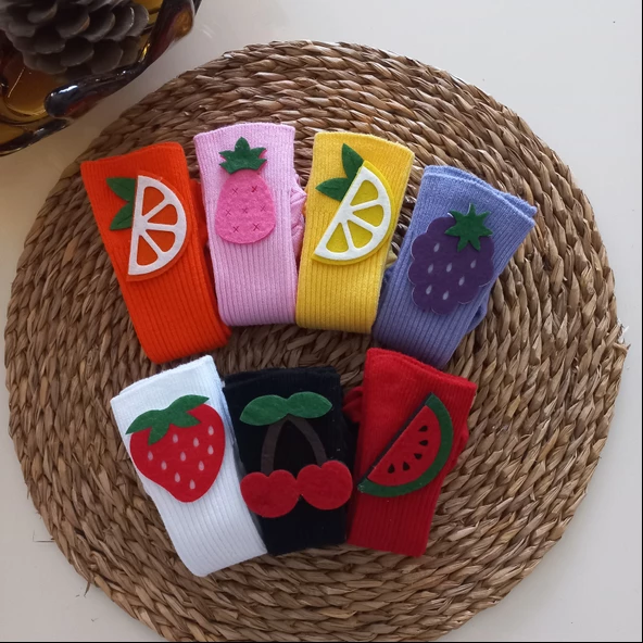 MARS BABY Kız Bebek Meyveli Keçe Figürlü Dizaltı Renkli Çorap Set - 2