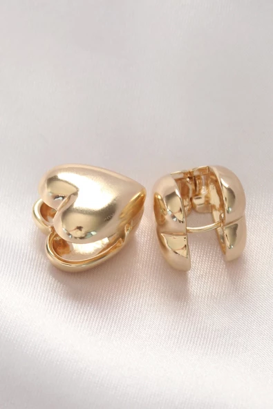 MuI MuI Pirinç Gold Renk Minimal Bombeli Kalp Küpe - 2