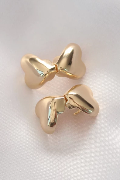 MuI MuI Pirinç Gold Renk Minimal Bombeli Kalp Küpe - 3