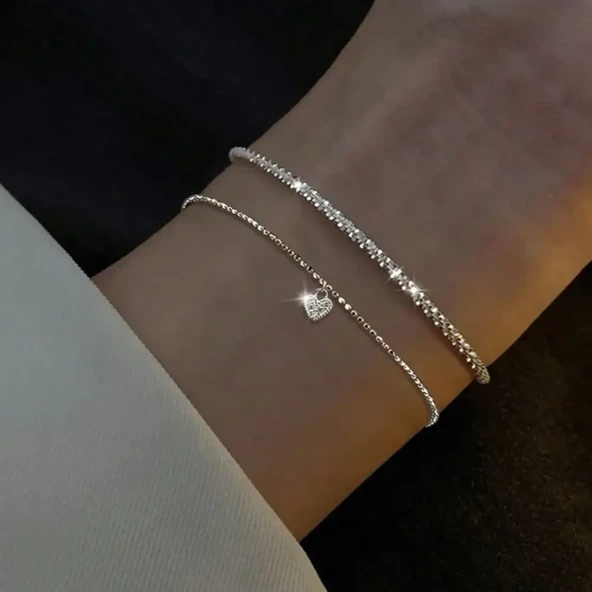925 Ayar Gümüş Kalp Desenli Çift Bileklik: Zarafet ve Kaliteyi Bir Arada! - 2