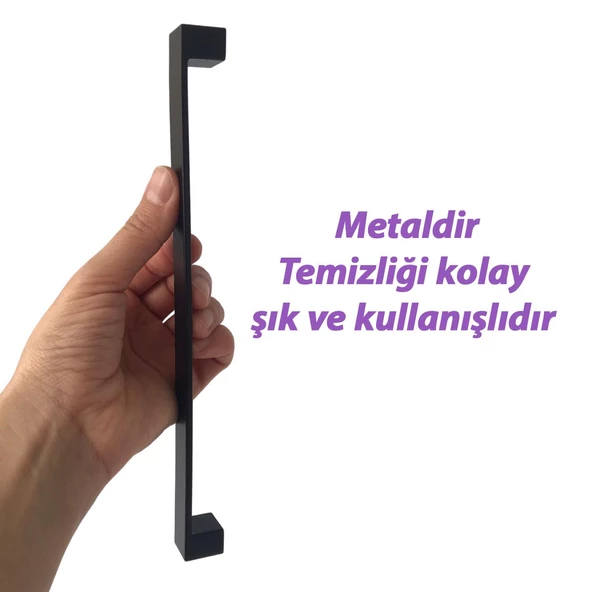 15 Adet Bihter Düz Kulp 224 mm Siyah Mutfak Kulpu Çekmece Dolap Kapak Kulbu Metal Mobilya Dolabı Kulpları - 3